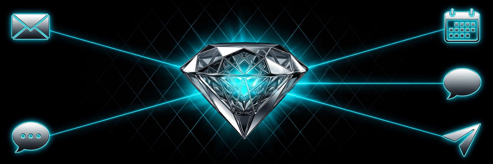 Five channels converging into the chrome diamond core