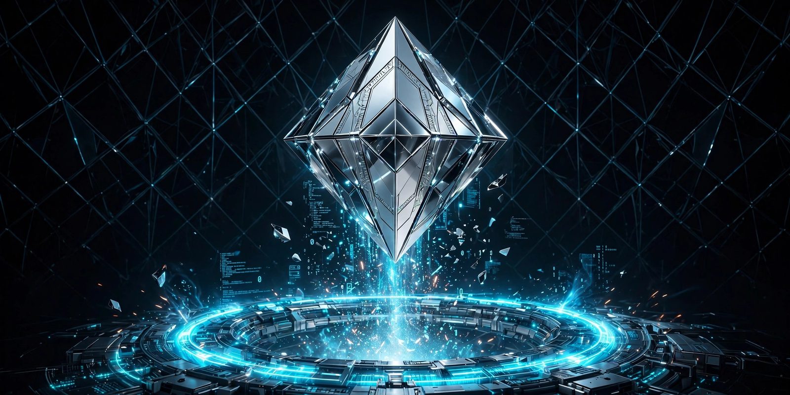 A deployment launch sequence rendered in chrome and cyan